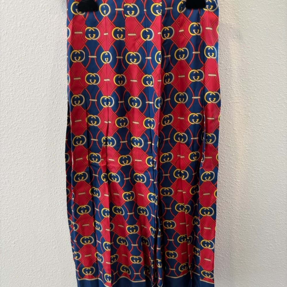 Gucci Vibrant Red and Blue Patterned Maxi Skirt